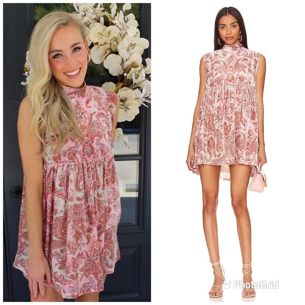 Free People All the Time Paisley Velvet Floral Mini Dress